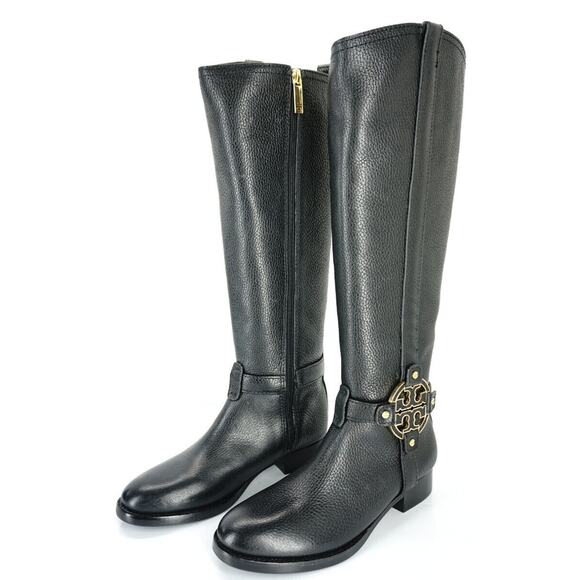 Tory Burch Logo Buckle Amanda Tall Leather Riding Knee High Boots SZ 5 New $495 - Picture 2 of 10